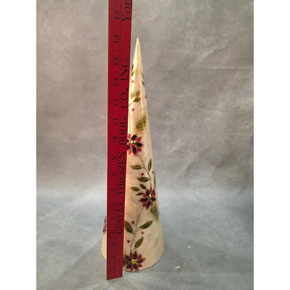Capiz Shell Mosaic Poinsettia Christmas Tree Tabletop Decor 16 Inch Cream Red